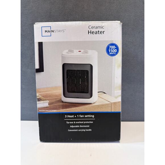 New-Mainstays 700-1500W White Ceramic Fan-Forced Electric Space Heater - Picture 1 of 6